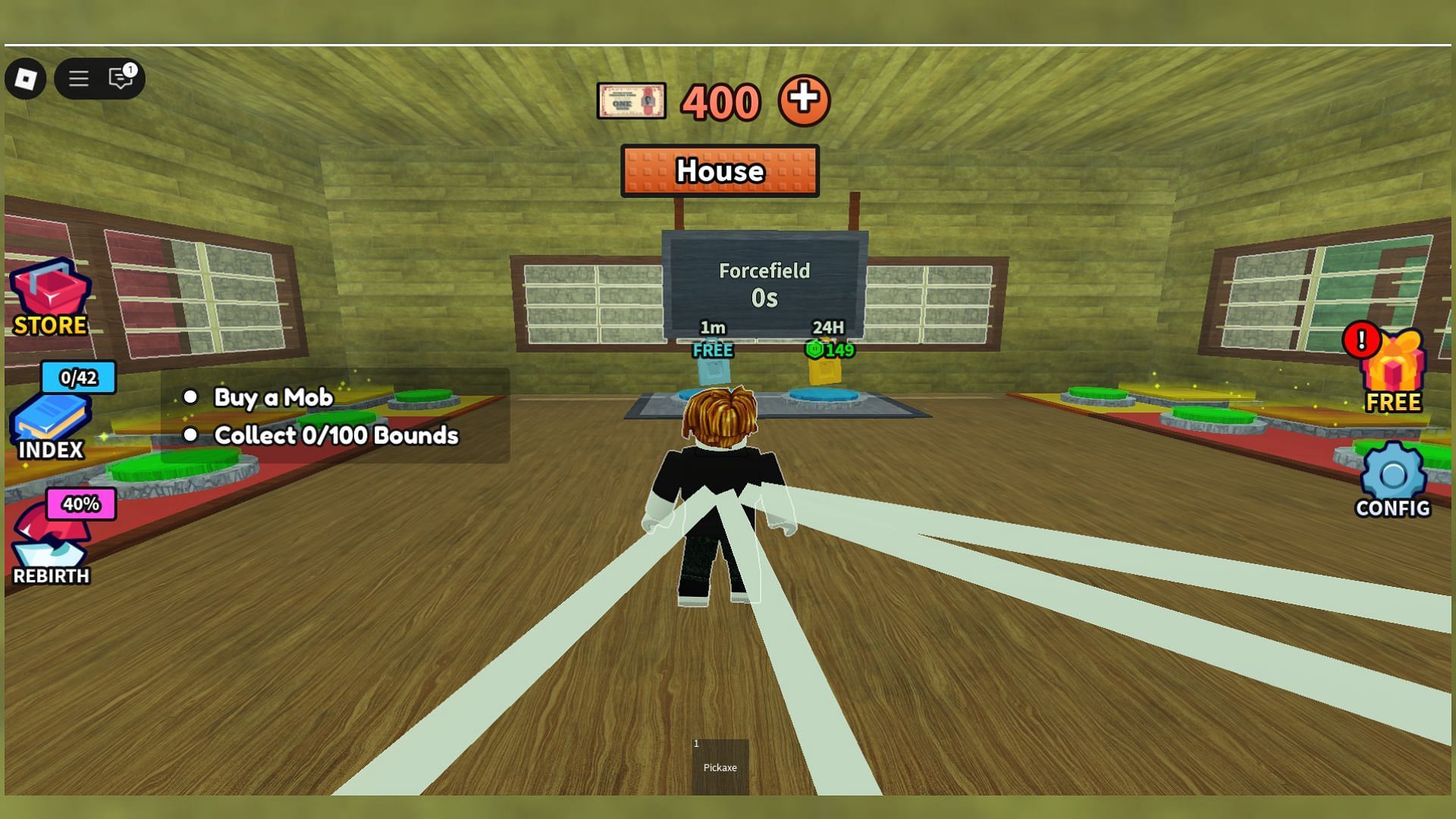 House, mob slots, and the lock in Steal A Mob Rail (Image via Roblox)